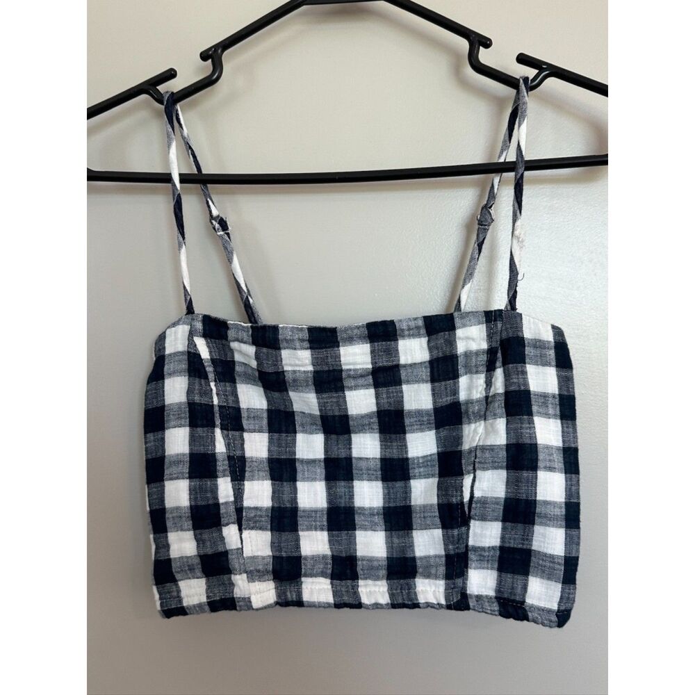 Stillwater Blue Checkered Tablecloth Tank Crop Top Women's Sz Small